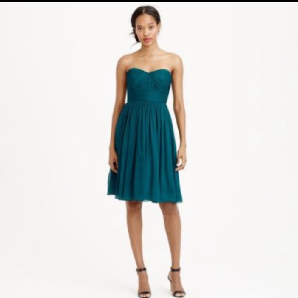 J crew strapless lightweight silk chiffon dress